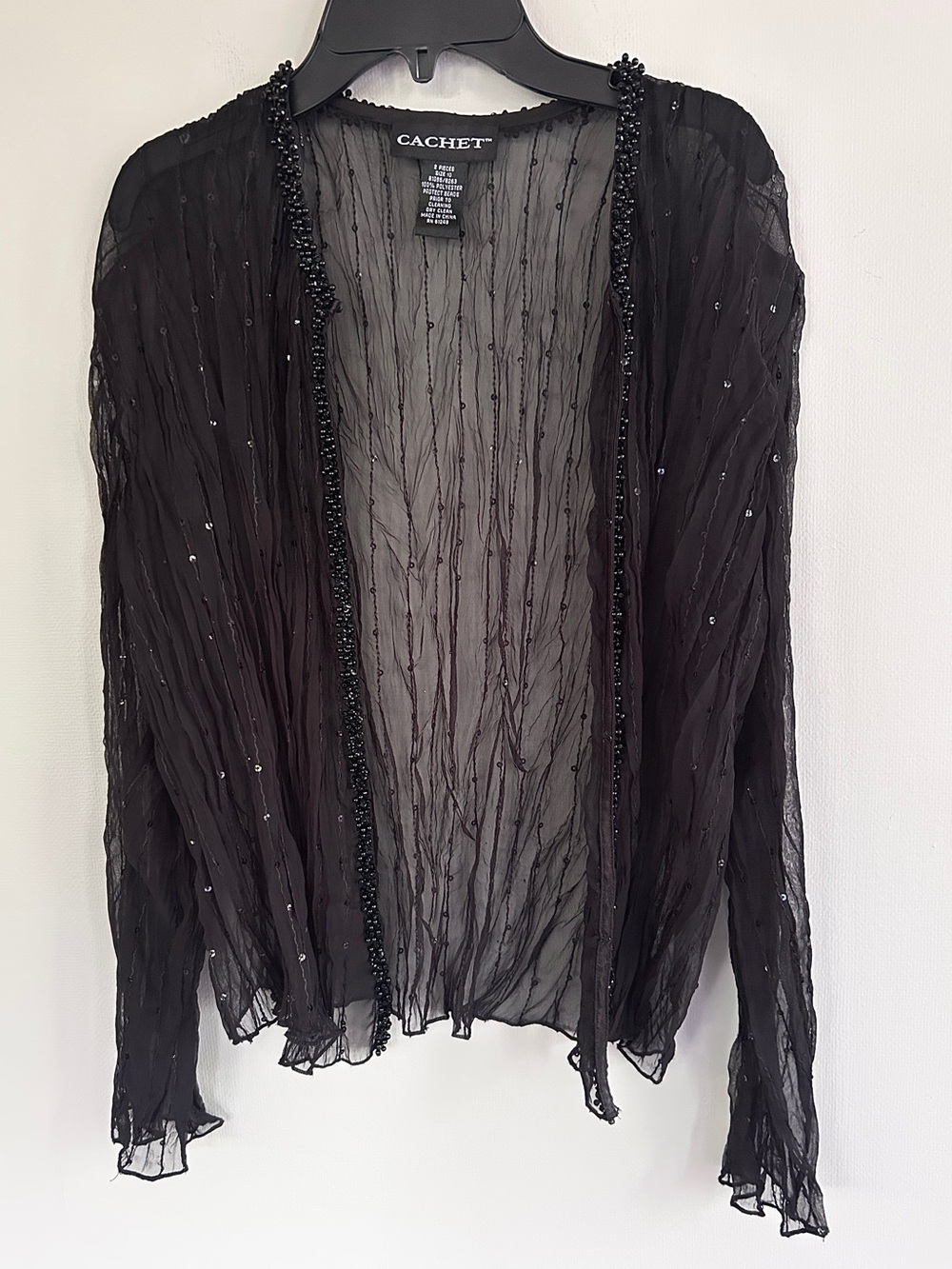 Vintage Black Sheer Mesh Sequin Beaded 90s Statement Topper Evening Jacket Sz 10 - Picture 14 of 15